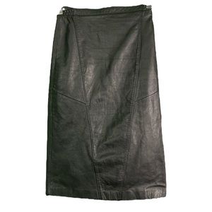 Vtg Adler Black Leather Glam Rock Patchwork Skirt Size 5 Length 30”